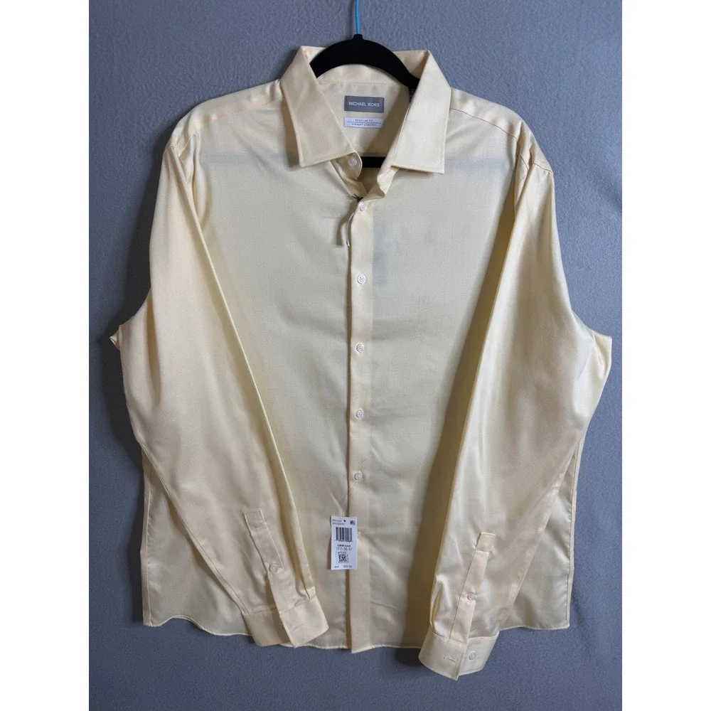 Michael Kors Dress Shirt Men's 17 1/2 36/37‎ Lemon Glaze XL Regular Fit NWT